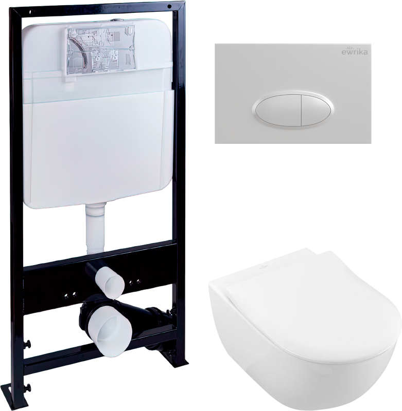 Комплект Унитаз подвесной Villeroy & Boch Subway 2.0 5614R201 alpin + Инсталляция EWRIKA ProLT 0026-2020 + Кнопка 0052 белая