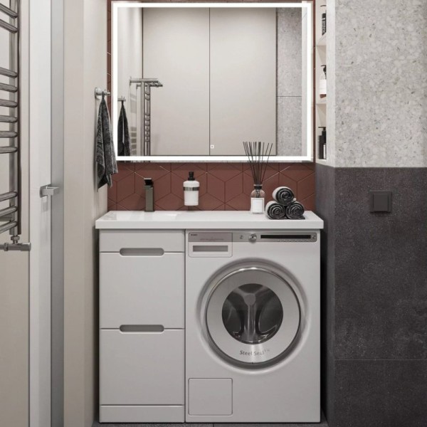 Мебель для ванной комнаты SanStar Толедо 100 L под стиральную машину белая, раковина Даллас