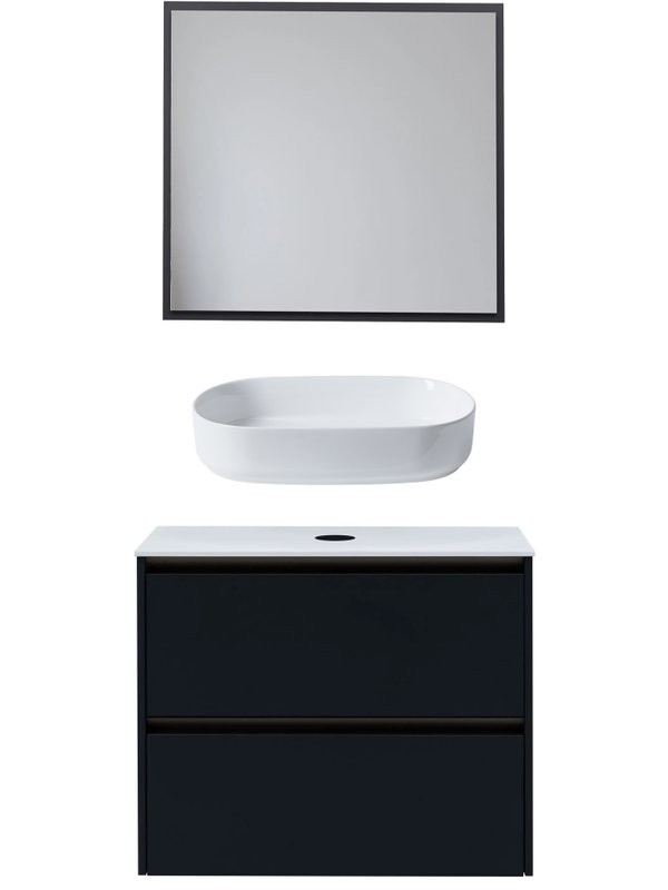Мебель для ванной комнаты Allen Brau Activity 80 с подсветкой, матовый антрацит, олива браш, столешница белая, раковина Fantasy Oval 55, белая