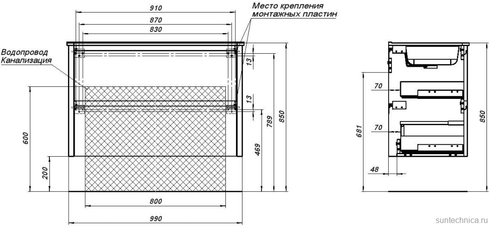 Тумба под раковину без столешницы Allen Brau Gravity 100 2 ящика, матовая олива