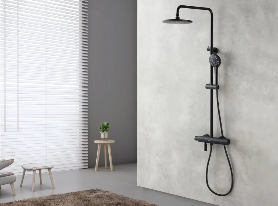 Душевая стойка Lemark Bronx LM3772BL c термостатом, черная