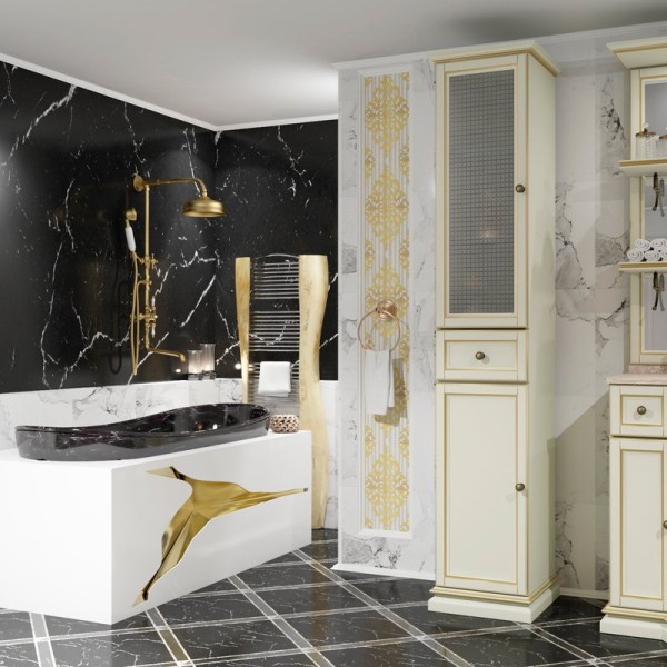 Шкаф пенал для ванной Opadiris Корсо-оро №11 L слоновая кость с золотой патиной