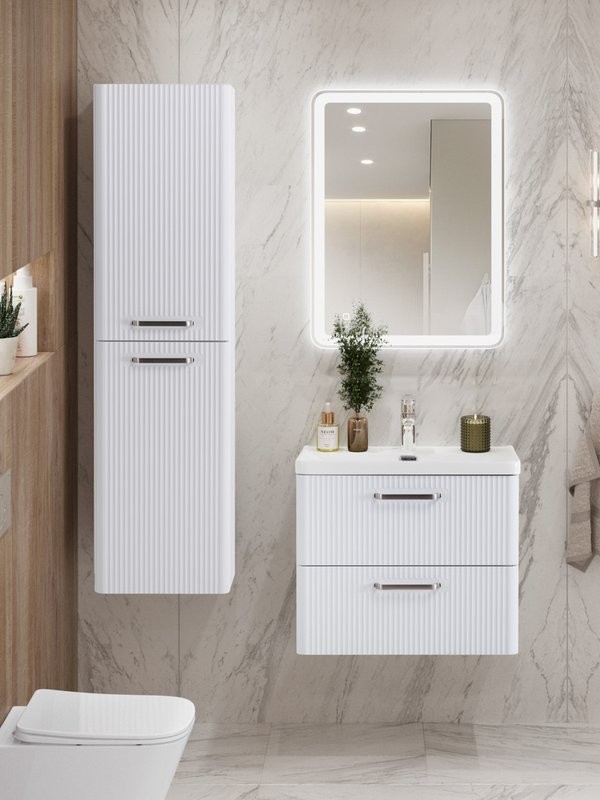 Мебель для ванной комнаты BelBagno Due 60 ручки матовый атласный никель, bianco lucido