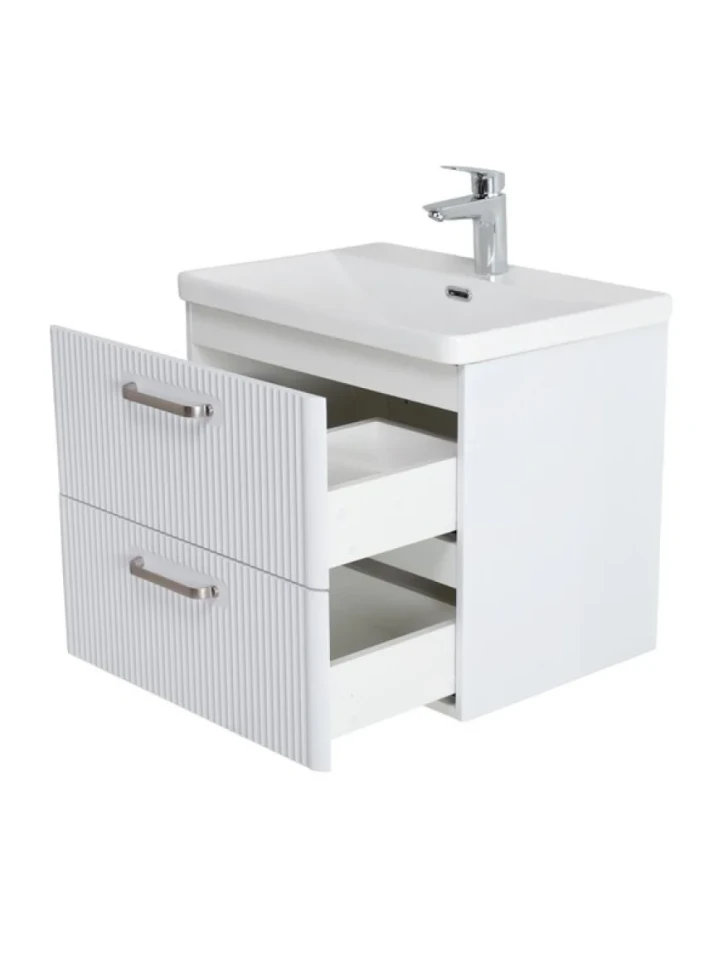 Мебель для ванной комнаты BelBagno Due 60 ручки матовый атласный никель, bianco lucido