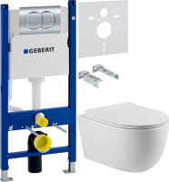 Комплект Унитаз подвесной Vincea Evo + Звукоизоляция Geberit + Инсталляция Duofix Delta 458.149.21.1 с кнопкой смыва, хром