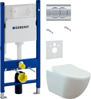 Комплект Унитаз подвесной Creavit Free + Крышка KC4080.00 с микролифтом, ультратонкая, белая + Инсталляция Geberit Duofix Delta 458.149.21.1 с кнопкой смыва, хром + Звукоизоляция