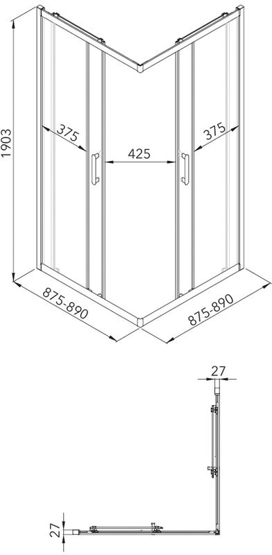 Душевой уголок Triton Фикс 90x90 см, без поддона, профиль профиль матовое золото