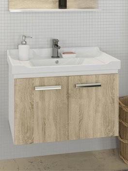 Тумба с раковиной Comforty Рига 70 подвесная, дуб сонома с раковиной 9335-70