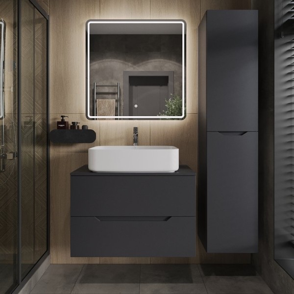 Мебель для ванной комнаты Orange Line 80 подвесная, 2 ящика, матовый графит с раковиной B07-600W