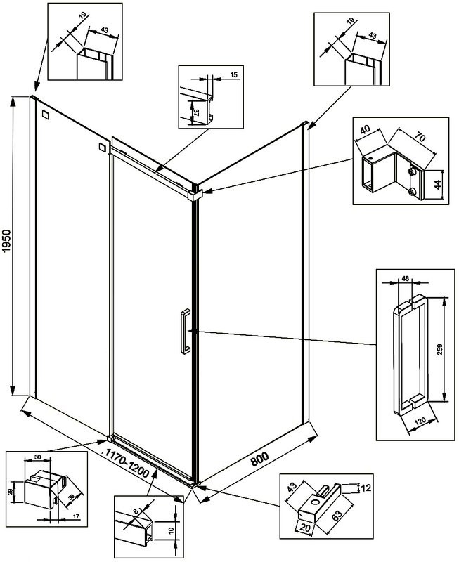 Душевой уголок Veconi Rovigo RV-070G 120x80, брашированное золото