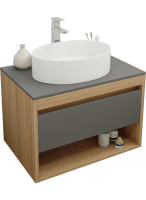 Тумба с раковиной Teymi Ritta 75 дуб эврика, матовый графит, раковина Lori 50