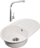 Комплект Мойка GranFest Smart SM 680 L белая + Смеситель MEGA Mega