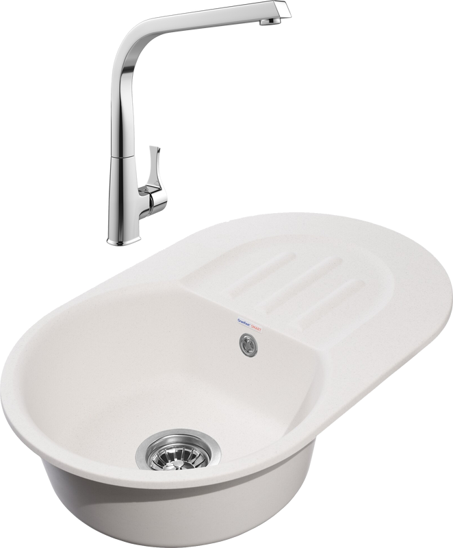 Комплект Мойка GranFest Smart SM 680 L белая + Смеситель MEGA Mega