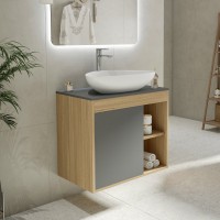 Тумба с раковиной Teymi Nura 70 дуб эврика, матовый графит, раковина Ellie 60