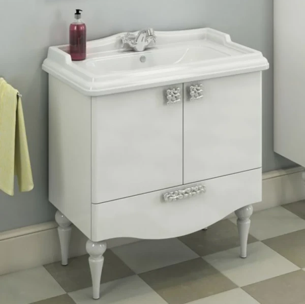 Тумба с раковиной Comforty Монако 80-1 напольная, белый глянец