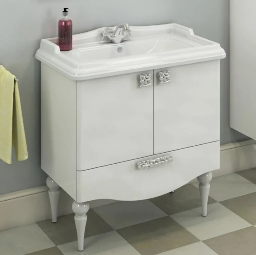 Тумба с раковиной Comforty Монако 80-1 напольная, белый глянец