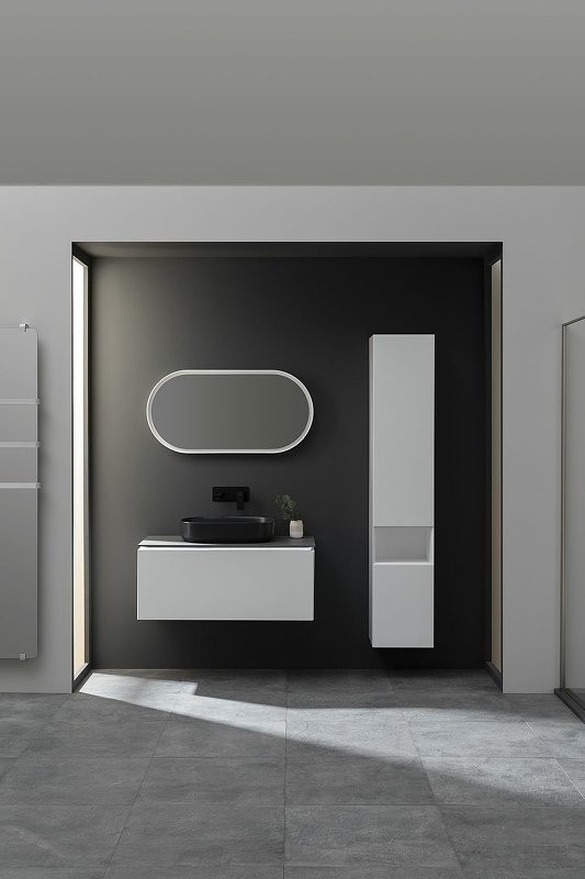 Шкаф пенал для ванной Allen Brau Infinity 35 R подвесной, белый матовый