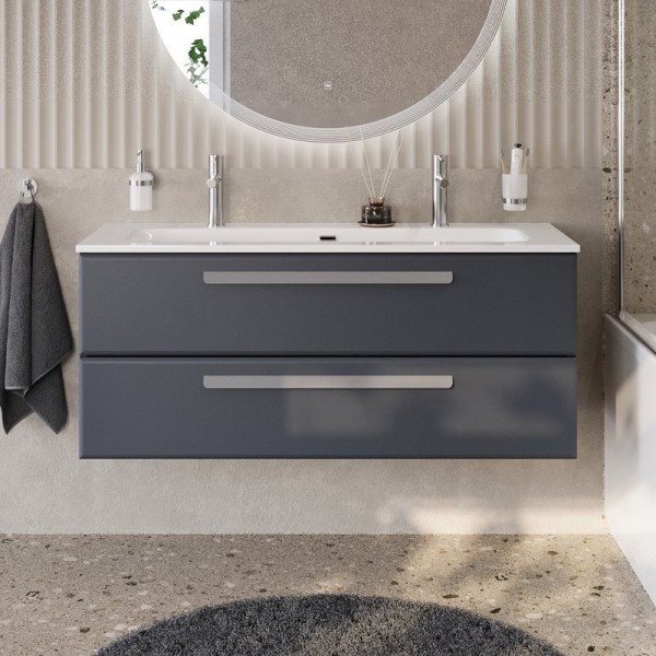 Тумба с раковиной Cezares Eco Cer-N 120 grafito, раковина Eco 120-1-2, ручки серые