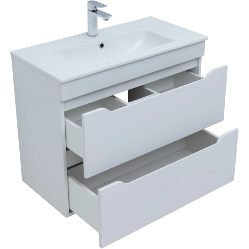 Тумба под раковину без столешницы Aquanet Практика 80 2 ящика, белая матовая