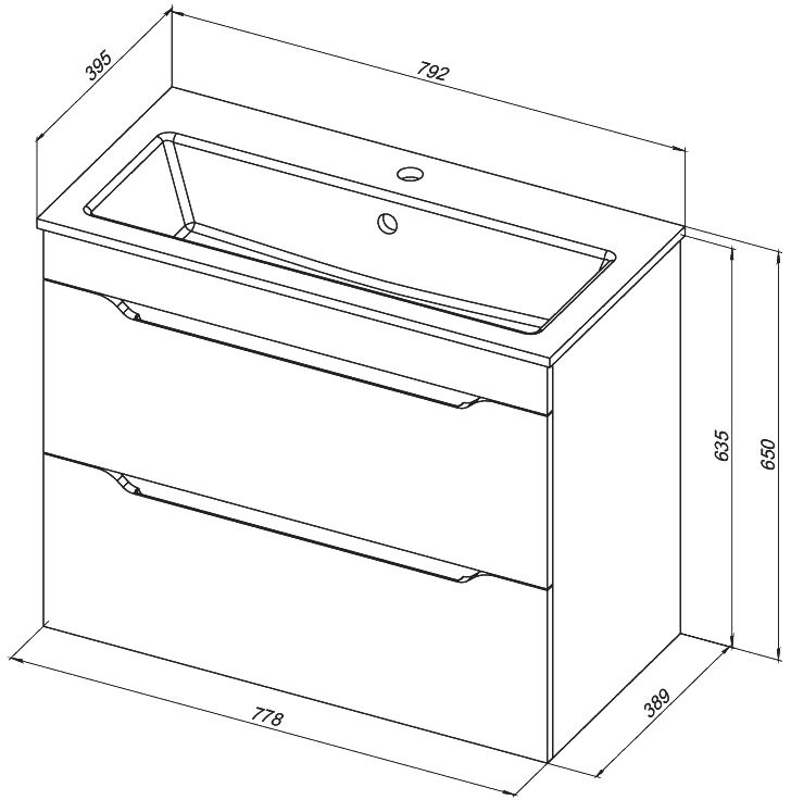 Тумба под раковину без столешницы Aquanet Практика 80 2 ящика, белая матовая