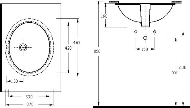 Раковина beWash Balaton 91461001 46,5  см без отверстия под смеситель