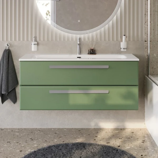 Тумба с раковиной Cezares Eco Cer-N 120 фисташковый софт, раковина Eco 120, ручки серые