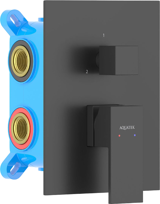 Встраиваемый смеситель для душа и ванны AQUATEK Либра AQ1647MB С ВНУТРЕННЕЙ ЧАСТЬЮ, 3 режима, матовый черный
