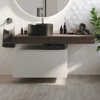 Столешница с раковиной STWORKI Ольборг 120 дуб карпентер, без отверстий, с тумбой 80