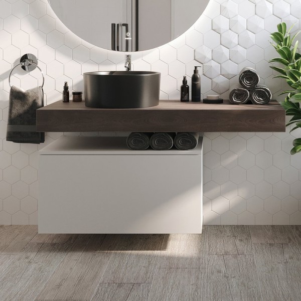 Столешница с раковиной STWORKI Ольборг 120 дуб карпентер, без отверстий, с тумбой 80