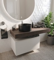 Столешница с раковиной STWORKI Ольборг 120 дуб карпентер, без отверстий, с тумбой 80