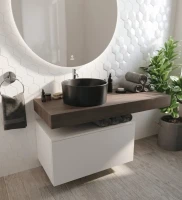 Столешница с раковиной STWORKI Ольборг 120 дуб карпентер, без отверстий, с тумбой 80