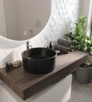 Столешница с раковиной STWORKI Ольборг 120 дуб карпентер, без отверстий, с тумбой 80