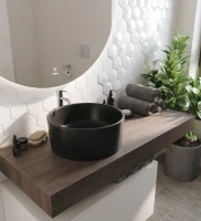 Столешница с раковиной STWORKI Ольборг 120 дуб карпентер, без отверстий, с тумбой 80