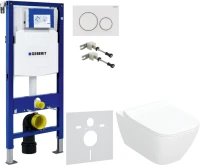 Комплект Унитаз подвесной Geberit Smyle Square 500.685.01.1 с микролифтом + Крепления Duofix 111.815.00.1 к стене + Звукоизоляция + Инсталляция UP 320 111.300.00.5 + Кнопка Sigma 20 115.882.11.1 белая