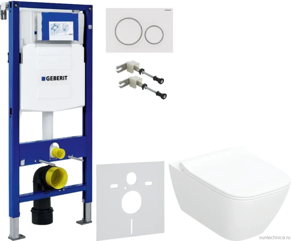 Комплект Унитаз подвесной Geberit Smyle Square 500.685.01.1 с микролифтом + Крепления Duofix 111.815.00.1 к стене + Звукоизоляция + Инсталляция UP 320 111.300.00.5 + Кнопка Sigma 20 115.882.11.1 белая
