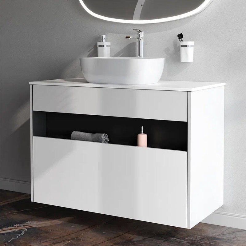 Тумба с раковиной AM.PM Func 100 белый глянец, со столешницей, раковина M8FWCC10450WG