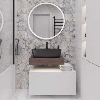 Мебель для ванной STWORKI Ольборг 60 столешница дуб карпентер, без отверстий, с тумбой 80, с раковиной Vitra Shift черной