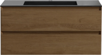 Тумба с раковиной Vincea Luka 100, 2 ящика, дуб табак, с черной раковиной