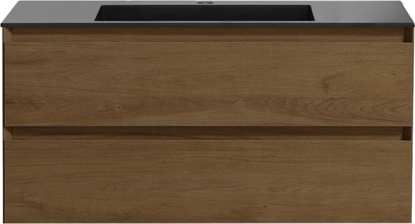 Тумба с раковиной Vincea Luka 100, 2 ящика, дуб табак, с черной раковиной