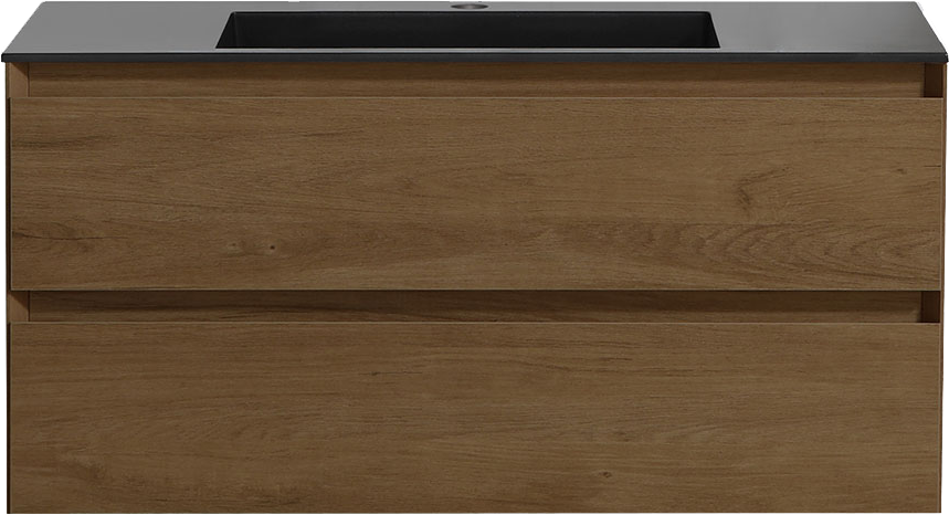 Тумба с раковиной Vincea Luka 100, 2 ящика, дуб табак, с черной раковиной