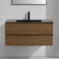 Тумба с раковиной Vincea Luka 100, 2 ящика, дуб табак, с черной раковиной