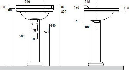 Раковина Kerasan Waldorf 4142 с 3 отверстиями, с пьедесталом