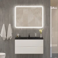 Мебель для ванной комнаты BelBagno Marino 100 подвесная, bianco opaco, черная раовина