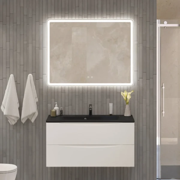 Мебель для ванной комнаты BelBagno Marino 100 подвесная, bianco opaco, черная раовина