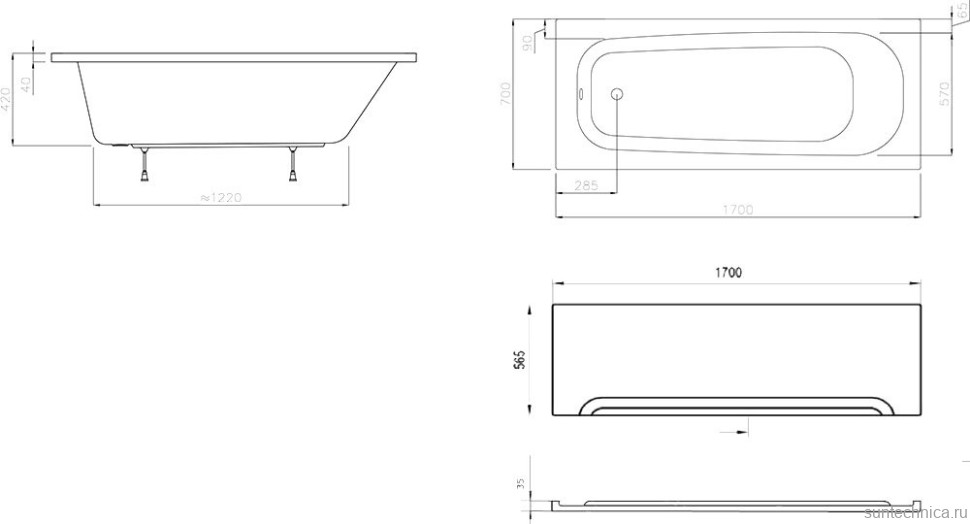 Акриловая ванна Ravak Septima 150x70 см, пристенная, белая, на ножках