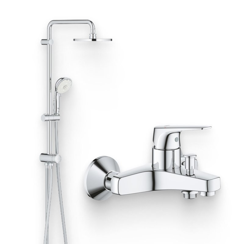 Душевой комплект Смеситель Grohe BauFlow 23601000 + Стойка New Tempesta Rustic 27399002
