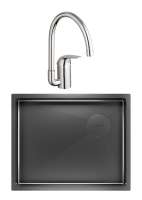 Комплект Мойка Paulmark Next-Skew PM885444-GM вороненая сталь + Смеситель Grohe Euroeco