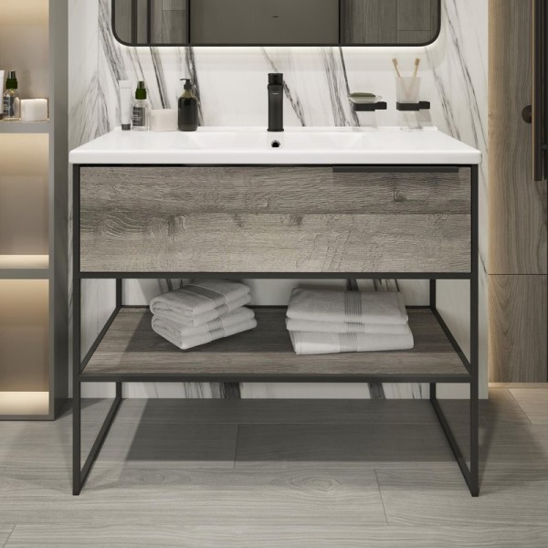 Тумба с раковиной STWORKI Брамминг 100 напольная, дуб шерман серый