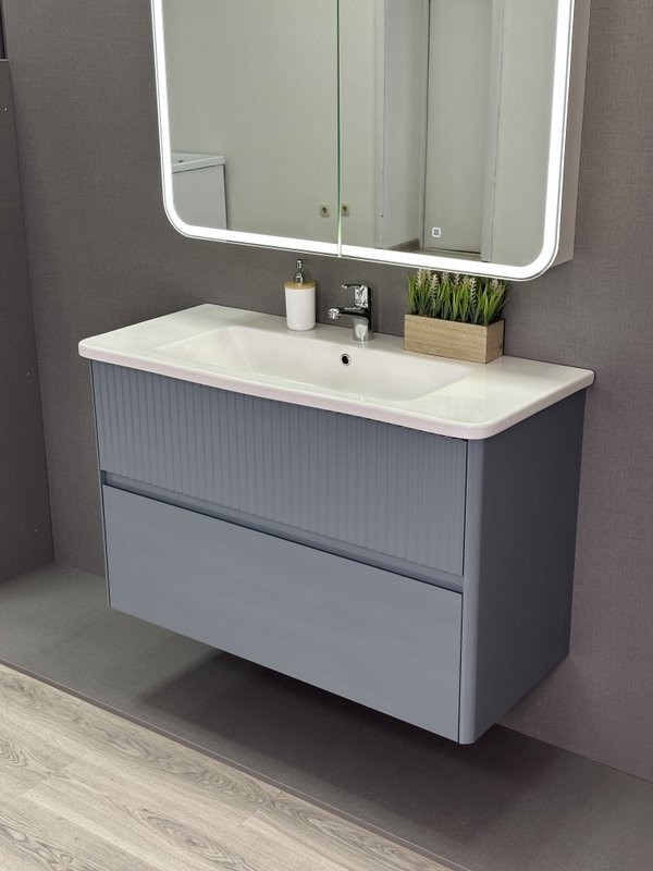 Мебель для ванной комнаты Alavann Wave 105 подвесная, голубой деним