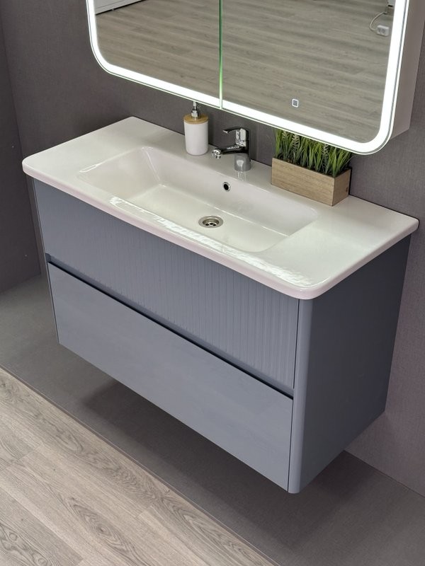 Мебель для ванной комнаты Alavann Wave 105 подвесная, голубой деним